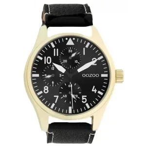 Ανδρικό ρολόι OOZOO G0144 Timepieces με μαύρο καντράν και μαύρο δερμάτινο λουράκι.
