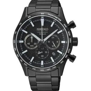 Ανδρικό ρολόι SEIKO SSB415P1 Conceptual Series Chronograph από ανοξείδωτο ατσάλι με μαύρο καντράν και μπρασελέ.