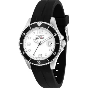 Γυναικείο ρολόι SECTOR R3251161057 230 από ανοξείδωτο ατσάλι με λευκό καντράν και μαύρο πλαστικό λουράκι.