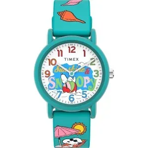 Γυναικείο ρολόι TIMEX x Peanuts TW2V78500 Just Beachy με πολύχρωμο καντράν κα πολύχρωμο καουτσούκ λουράκι.