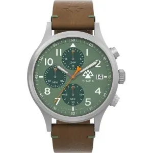 Ανδρικό ρολόι TIMEX TW2W16400 Expedition North Sierra Chronograph με πράσιινο καντράν και καφέ λουράκι βιολογικής προέλευσης.