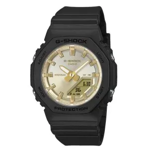 Γυναικείο ρολόι G-SHOCK GMA-P2100SG-1AER Chronograph με χρυσό καντράν και μαύρο λουράκι βιολογικής προέλευσης.