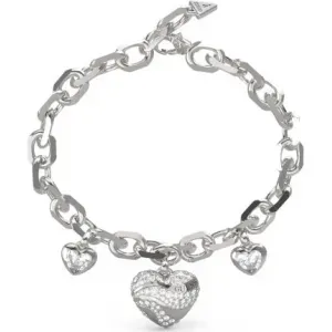 GUESS STEEL IN MY HEART JUBB04500JWRHL Βραχιόλι Ασημένιο Με Καρδιές Με Πέτρες