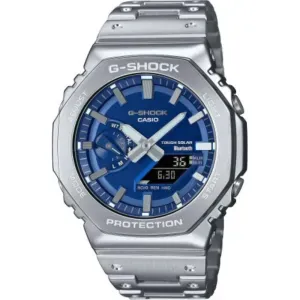 Ρολόι CASIO GM-B2100AD-2AER G-Shock Chronograph με μπλε καντράν και ασημί μπρασελέ.