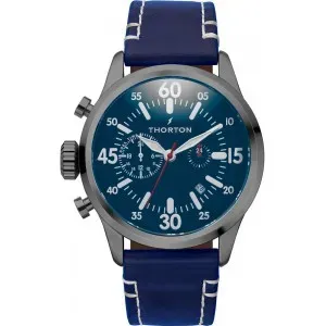 THORTON 9003121 Arne Dual Time Blue Leather Strap 