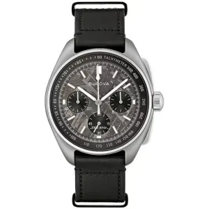 Ανδρικό ρολόι BULOVA 96A312 Lunar Pilot Limited Edition από ανοξείδωτο ατσάλι με μαύρο δερμάτινο λουράκι.