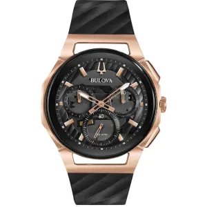 Ανδρικό ρολόι BULOVA 98A185 Curv από ανοξείδωτο ατσάλι με γκρι καντράν και μαύρο καουτσούκ λουράκι.