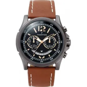 THORTON 9007121 Ivar Dual Time Brown Leather Strap 