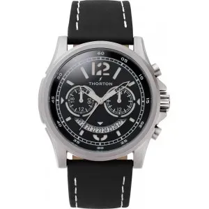 THORTON 9007132 Ivar Dual Time Black Leather Strap 