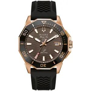 Ανδρικό ρολόι BULOVA 98B421 Marine Star Precisionist από ανοξείδωτο ατσάλι με καφέ καντράν και μαύρο καουτσούκ λουράκι.