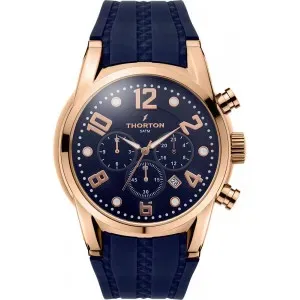 THORTON 9005351 Harald Dual Time Rose Gold Blue Rubber Strap 