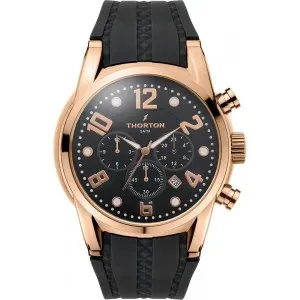 THORTON 9005352 Harald Dual Time Rose Gold Black Rubber Strap 