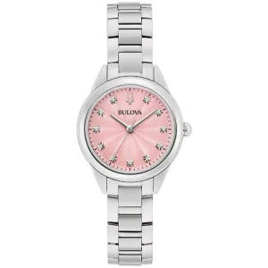Γυναικείο ρολόι BULOVA 96P249 Sutton από ανοξείδωτο ατσάλι με ροζ καντράν και ασημί μπρασελέ.