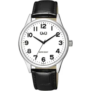 Ανδρικό ρολόι Q&Q Q59AJ001PY με λευκό καντράν και μαύρο δερμάτινο λουράκι.