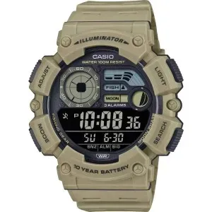 Ανδρικό ρολόι CASIO Collection WS-1500H-5BVEF Dual Time Chronograph με ψηφιακό καντράν και μπεζ πλαστικό λουράκι.