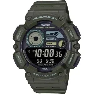 Ανδρικό ρολόι CASIO WS-1500H-3BVEF Collection Dual Time Chronograph με ψηφιακό καντράν και χακί πλαστικό λουράκι.