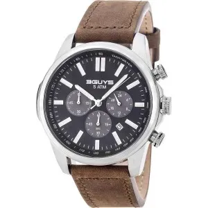 Ανδρικό ρολόι 3GUYS 3G41003 Chronograph με μπλε καντράν και καφέ δερμάτινο λουράκι.