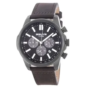 Ανδρικό ρολόι 3GUYS 3G41004 Chronograph με μπλε καντράν και καφέ δερμάτινο λουράκι.