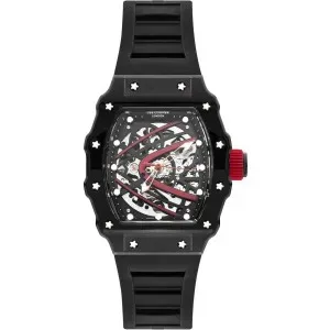 Ανδρικό ρολόι LEE COOPER LC07980.651 Automatic με μαύρο καντράν και μαύρο καουτσούκ λουράκι.