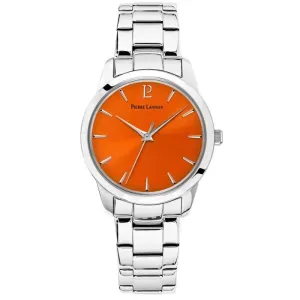 Γυναικείο ρολόι PIERRE LANNIER 069G651 Roxanne από ανοξείδωτο ατσάλι με πορτοκαλί καντράν και ασημί μπρασελέ.