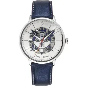 Ανδρικό ρολόι PIERRE LANNIER 456D126 Elysee Automatic από ανοξείδωτο ατσάλι με skeleton καντράν και μπλε δερμάτινο λουράκι.