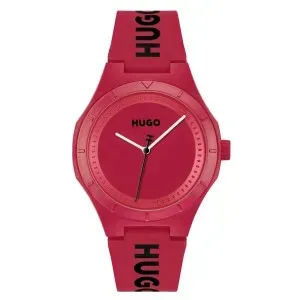 Ανδρικό Ρολόι Hugo Boss 1530346 Lit For Him από ανοξείδωτο ατσάλι με κόκκινο καντράν και κόκκινο καουτσούκ λουράκι.