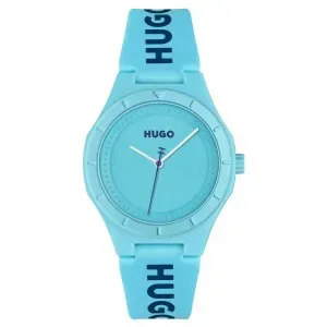 Γυναικείο ρολόι Ρολόι Hugo Boss 1540166 Lit For Her από ανοξείδωτο ατσάλι με γαλάζιο καντράν και γαλάζιο καουτσούκ λουράκι.