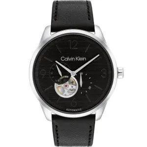 Ανδρικό Ρολόι CALVIN KLEIN 25200388 Esteem Automatic από ανοξείδωτο ατσάλι με μαύρο καντράν και μαύρο δερμάτινο λουράκι.