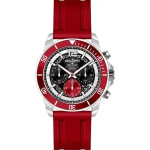 Ανδρικό ρολόι AQUADIVER SS23086G14 Force Master Chronograph με μαύρο καντράν και κόκκινο καουτσούκ λουράκι.