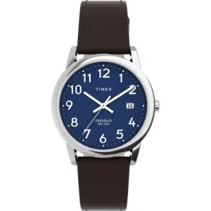 Ανδρικό ρολόι Timex TW2V75200 Easy Reader με μπλε καντράν και καφέ δερμάτινο λουράκι.