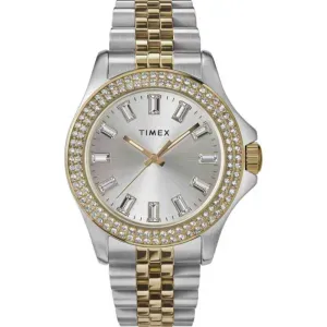 Γυναικείο ρολόι Timex TW2V80100 Kaia Crystals με ασημί καντράν και ασημί-χρυσό μπρασελέ.