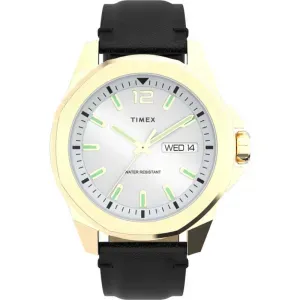 Ανδρικό ρολόι TIMEX TW2W43200 Trend Essex με ασημί καντράν και μαύρο δερμάτινο λουράκι.