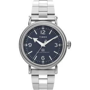 Ανδρικό ρολόι TIMEX TW2W20500 Waterbury Standard με μπλε καντράν και ασημί μπρασελέ.