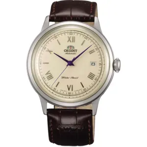 Ανδρικό ρολόι Orient TAC00009N Classic Automatic από ανοξείδωτο ατσάλι με μπεζ καντράν και μαύρο δερμάτινο λουράκι.