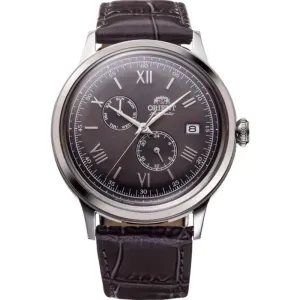 Ανδρικό ρολόι Orient RA-AK0704N Classic Automatic από ανοξείδωτο ατσάλι με γκρι καντράν και μαύρο δερμάτινο λουράκι.