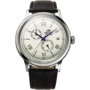 Ανδρικό ρολόι Orient RA-AK0701S Classic Automatic από ανοξείδωτο ατσάλι με λευκό καντράν και μαύρο δερμάτινο λουράκι.