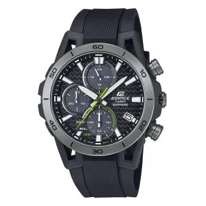 Ανδρικό ρολόι CASIO Edifice Solar EFS-S640PB-1AVUEF από ανοξείδωτο ατσάλι με ανθρακί καντράν και μαύρο καουτσούκ λουράκι.