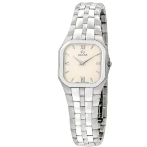 Γυναικείο ρολόι JAGUAR J307/5 από ανοξείδωτο ατσάλι με μπεζ καντράν και ασημί μπρασελέ.