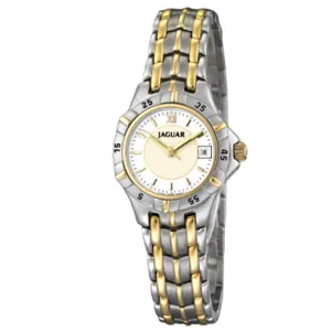 Γυναικείο ρολόι JAGUAR J409/1 από ανοξείδωτο ατσάλι με λευκό καντράν και ασημί-χρυσό μπρασελέ.
