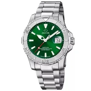 Ρολόι JAGUAR J969/1 Couple Diver από ανοξείδωτο ατσάλι με πράσινο καντράν και ασημί μπρασελέ.