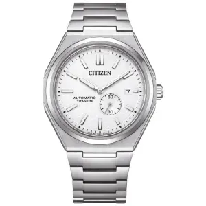 Ανδρικό ρολόι CITIZEN NJ0180-80A Automatic Titanium με ασημί καντράν και ασημί μπρασελέ.