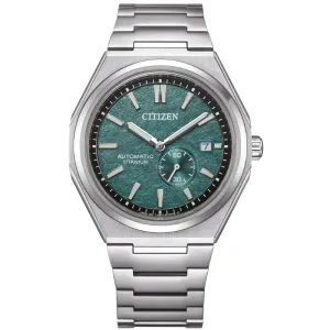 Ανδρικό ρολόι CITIZEN NJ0180-80X Automatic Titanium με πράσινο καντράν και ασημί μπρασελέ.