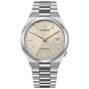 Ανδρικό ρολόι CITIZEN NJ0151-88W Tsuyosa Automatic από ανοξείδωτο ατσάλι με μπεζ καντράν και ασημί μπρασελέ.