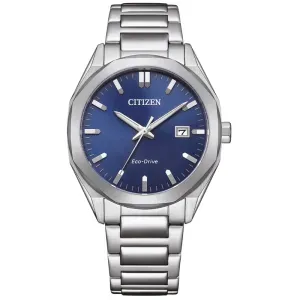 Ανδρικό ρολόι CITIZEN BM7620-83L Eco Drive από ανοξείδωτο ατσάλι με μπλε καντράν και ασημί μπρασελέ.