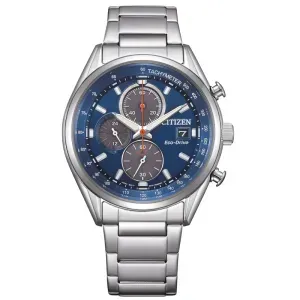 Ανδρικό ρολόι CITIZEN CA0459-79L Eco Drive από ανοξείδωτο ατσάλι με μπλε καντράν και ασημί μπρασελέ.