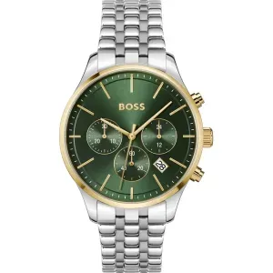 Ανδρικό Ρολόι BOSS 1514159 Avery από ανοξείδωτο ατσάλι με πράσινο καντράν και ασημί μπρασελέ.