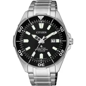 Ανδρικό ρολόι CITIZEN BN0200-81E Eco-Drive Divers από ανοξείδωτο ατσάλι με μαύρο καντράν και μπρασελέ.