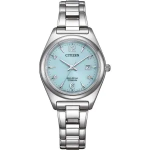 Γυναικείο ρολόι CITIZEN EW2601-81M Eco-Drive από ανοξείδωτο ατσάλι με τυρκουάζ καντράν και μπρασελέ.