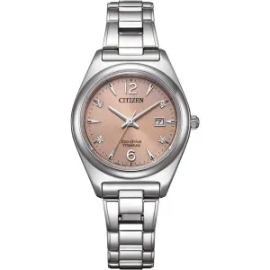 Γυναικείο ρολόι CITIZEN EW2601-81Z Eco-Drive από ανοξείδωτο ατσάλι με καφέ καντράν και μπρασελέ.