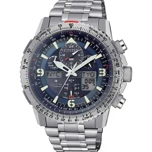 Ανδρικό ρολόι CITIZEN JY8100-80L Promaster Sky Eco-drive με μπλε καντράν και μπρασελέ.